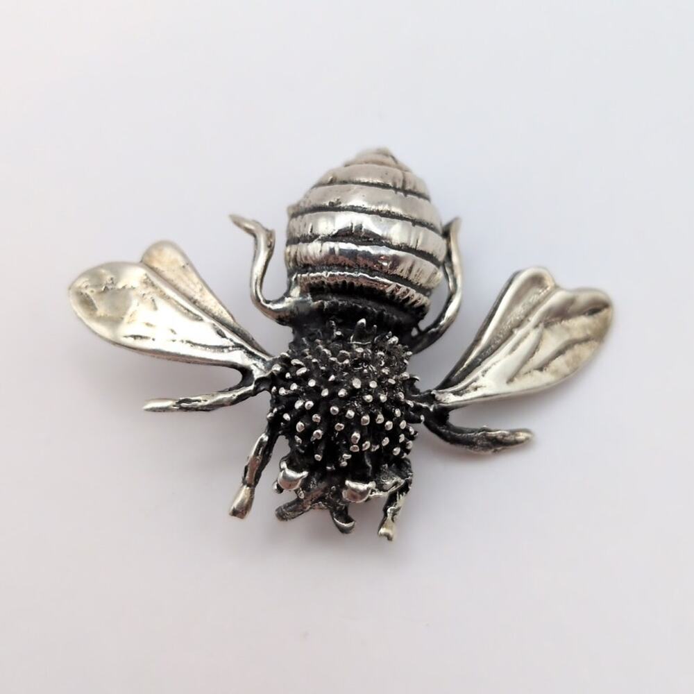 Vintage Sterling Silver 925 Mexican Bumble Bee Small Brooch Bug Pin 6.91g 1.04in